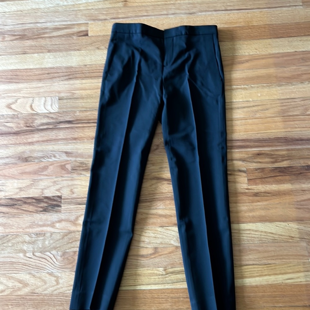 Black wool blend ankle length tapered trousers
